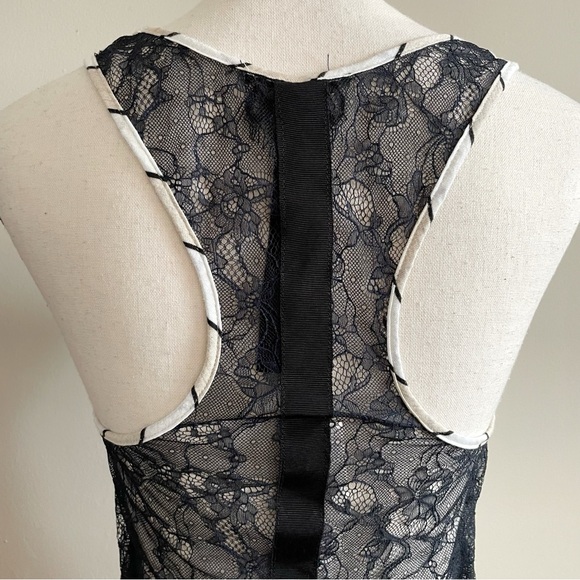 NWT Poleci Lace Back Striped Tank Top Black Beige Modal Nylon Women’s Small - Picture 3 of 6